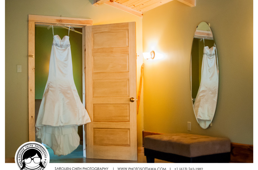 Wedding Dress Hanging on Door - Ottawa Photographer
